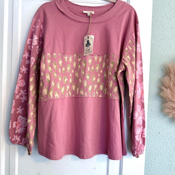 easel Tops - Easel Floral and Leopard Print Long Sleeve Top